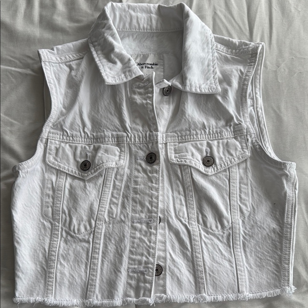 White Denim Sleeveless Vest